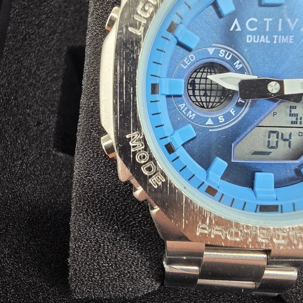 Activa by Invicta Dual Time Watch Silver Blue Dial Analog Digital 43015 Mens